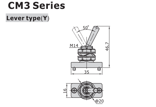 CM3Y08T AIRTAC MANUAL VALVES, CM3 SERIES LEVER TYPE COMPACT 3 WAY 2 POSITION N.C, 1/4" NPT PORTS
